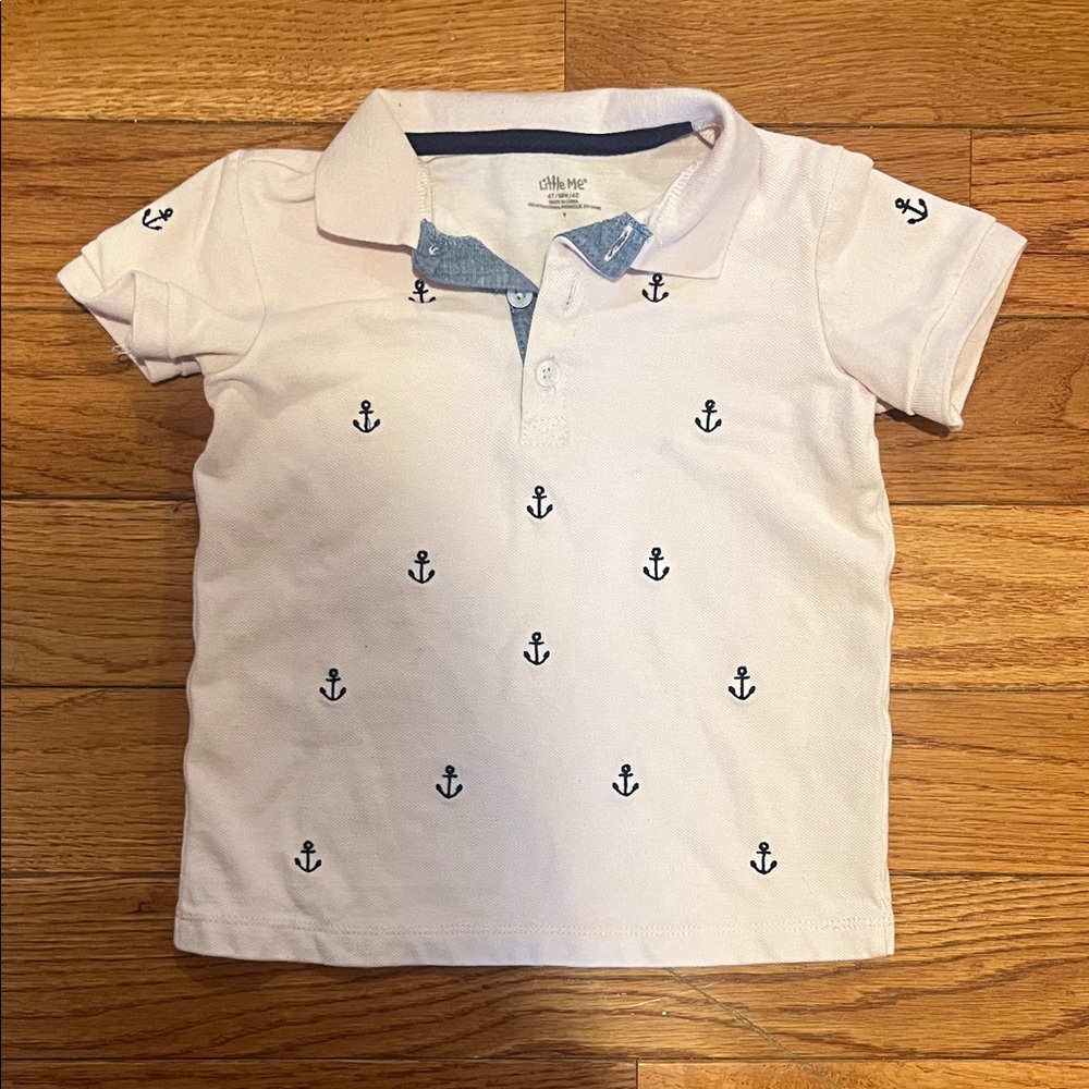 Little Me Polo with Navy Anchor Pattern